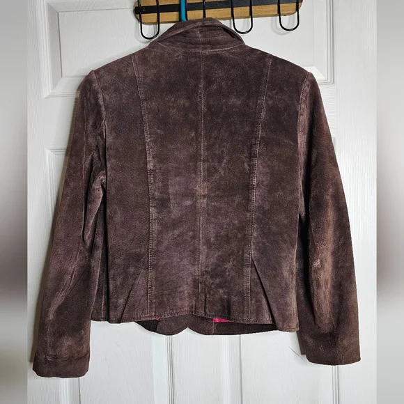 Women's I.E 100% SUEDE LEATHER Blazer Size M Brown - Picture 3 of 11